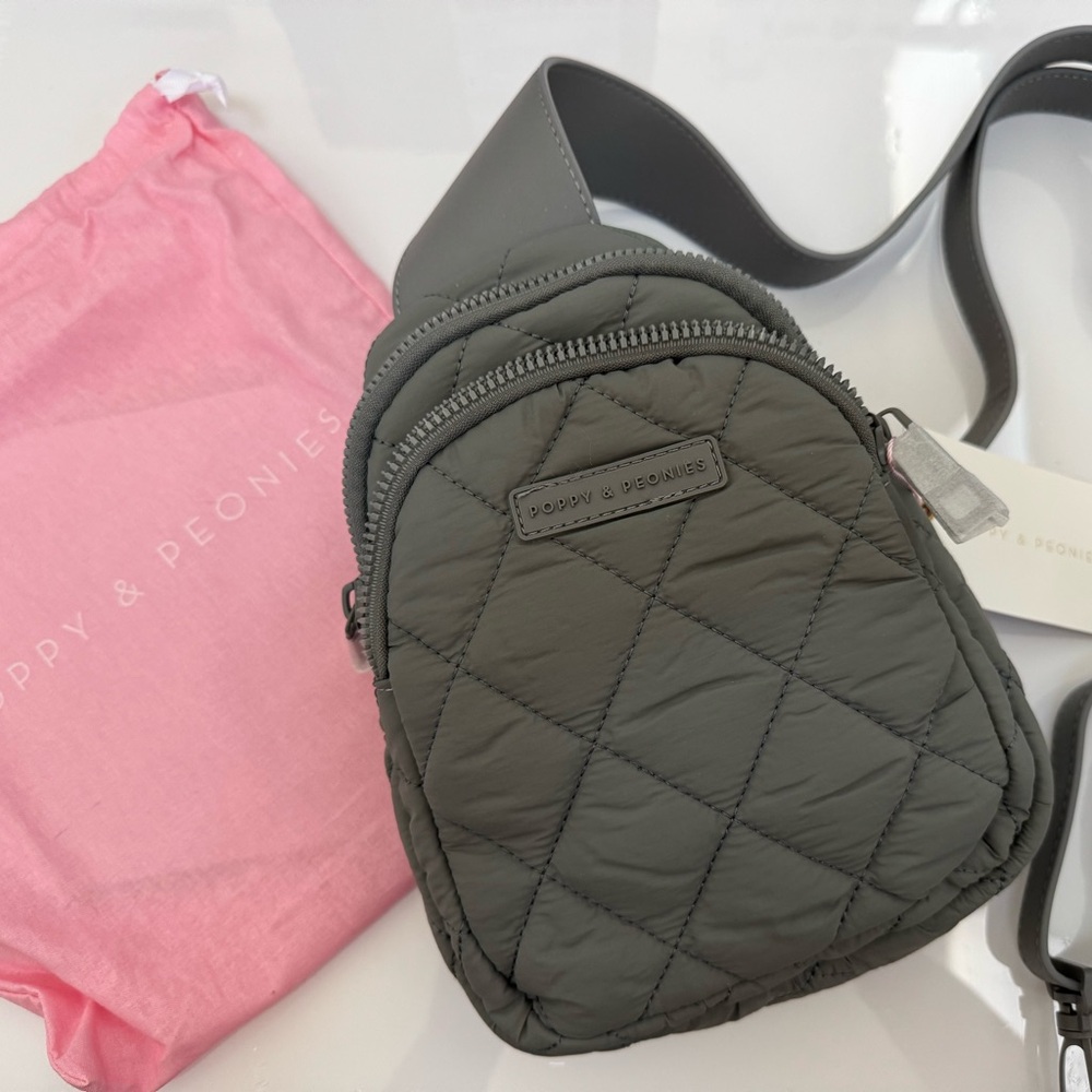 Gray Quilted Nylon Women's Sling Crossbody Bag